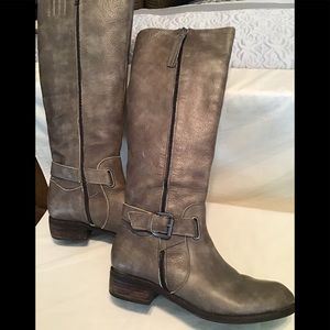Taupe knee high leather boots